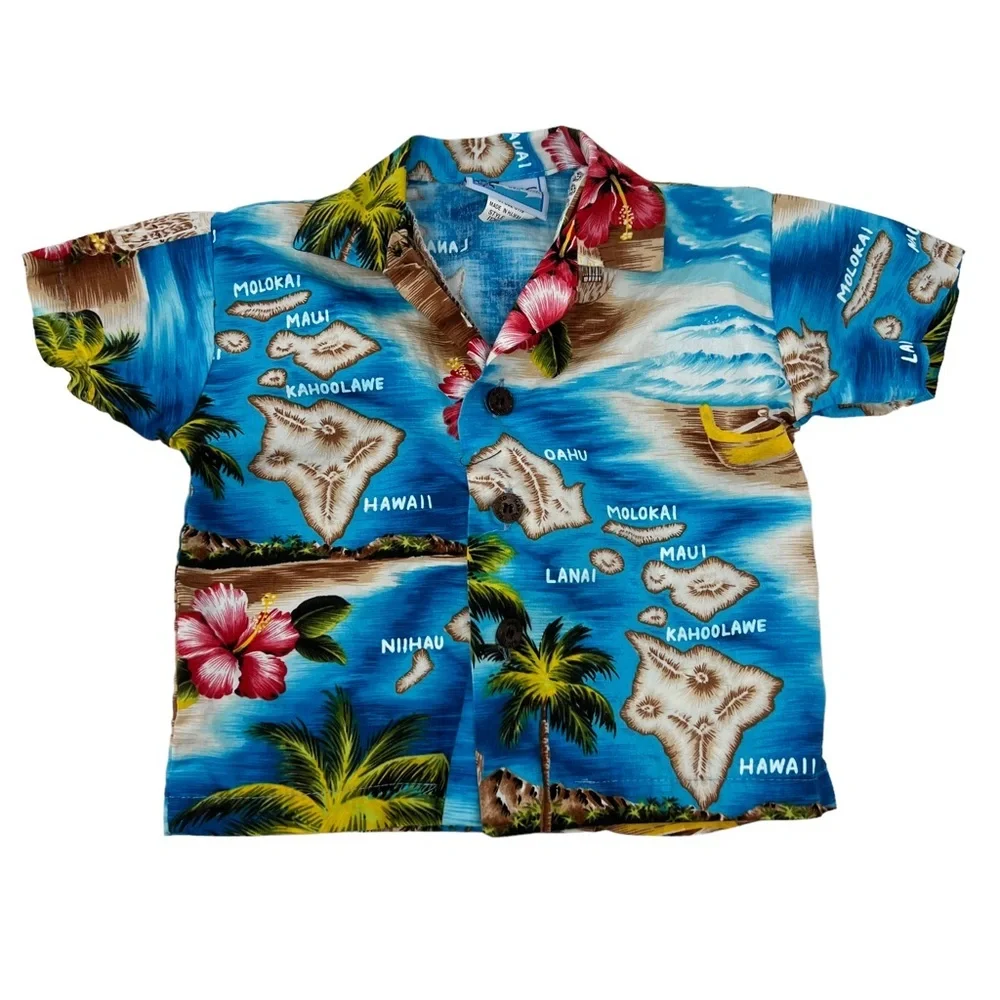 RJC Hawaiian Aloha Shirt Shorts Set Island Map Floral Tropical 12M